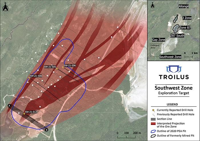 Figure 1: Plan View Map of Southwest Zone with Location of New Drill Results