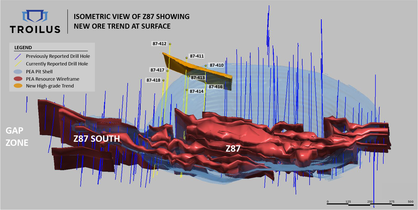 Isometric View of Z87 Pit Showing the New Ore Trend at Surface in the Hanging-wall